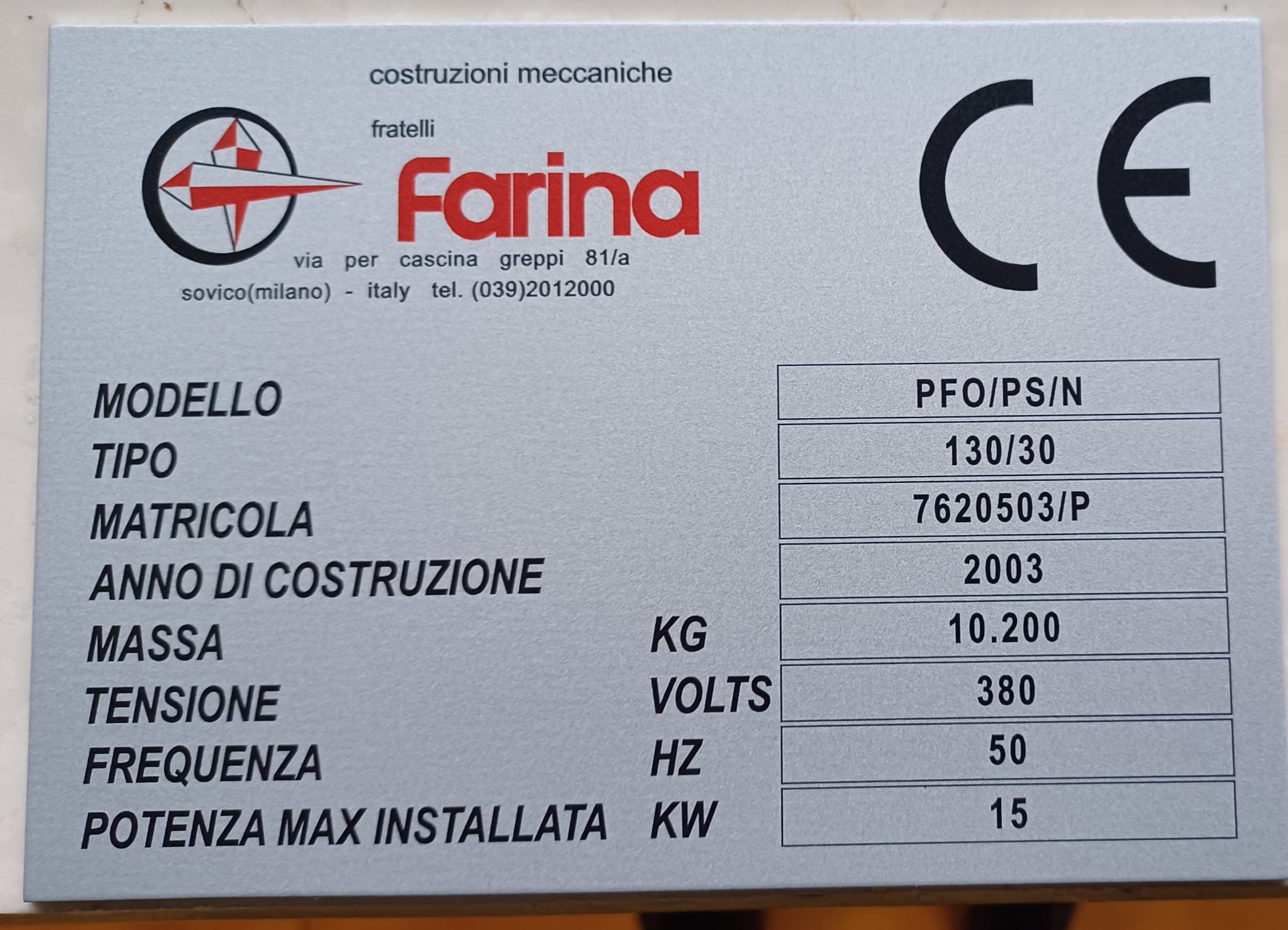 FARINA PFO/PS/N 30/130  2003